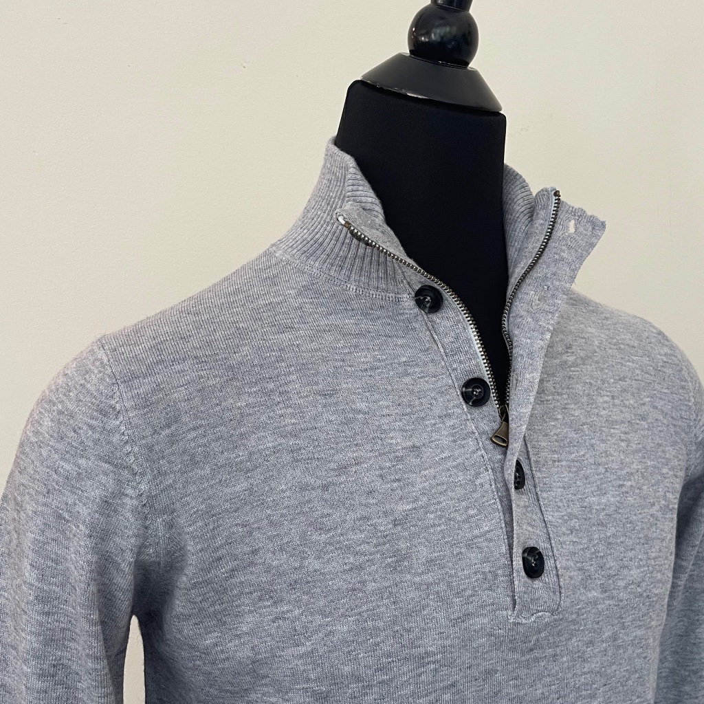 New Hugo Boss Sweater Half Zip Buttons Light Gary Sweater Pullover